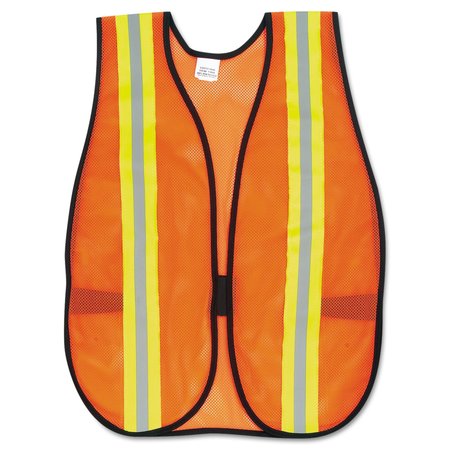 MCR SAFETY Orange Safety Vest, 2 in. Reflective Strips, Polyester, Side Straps, One Size Fits All, Orange V201R